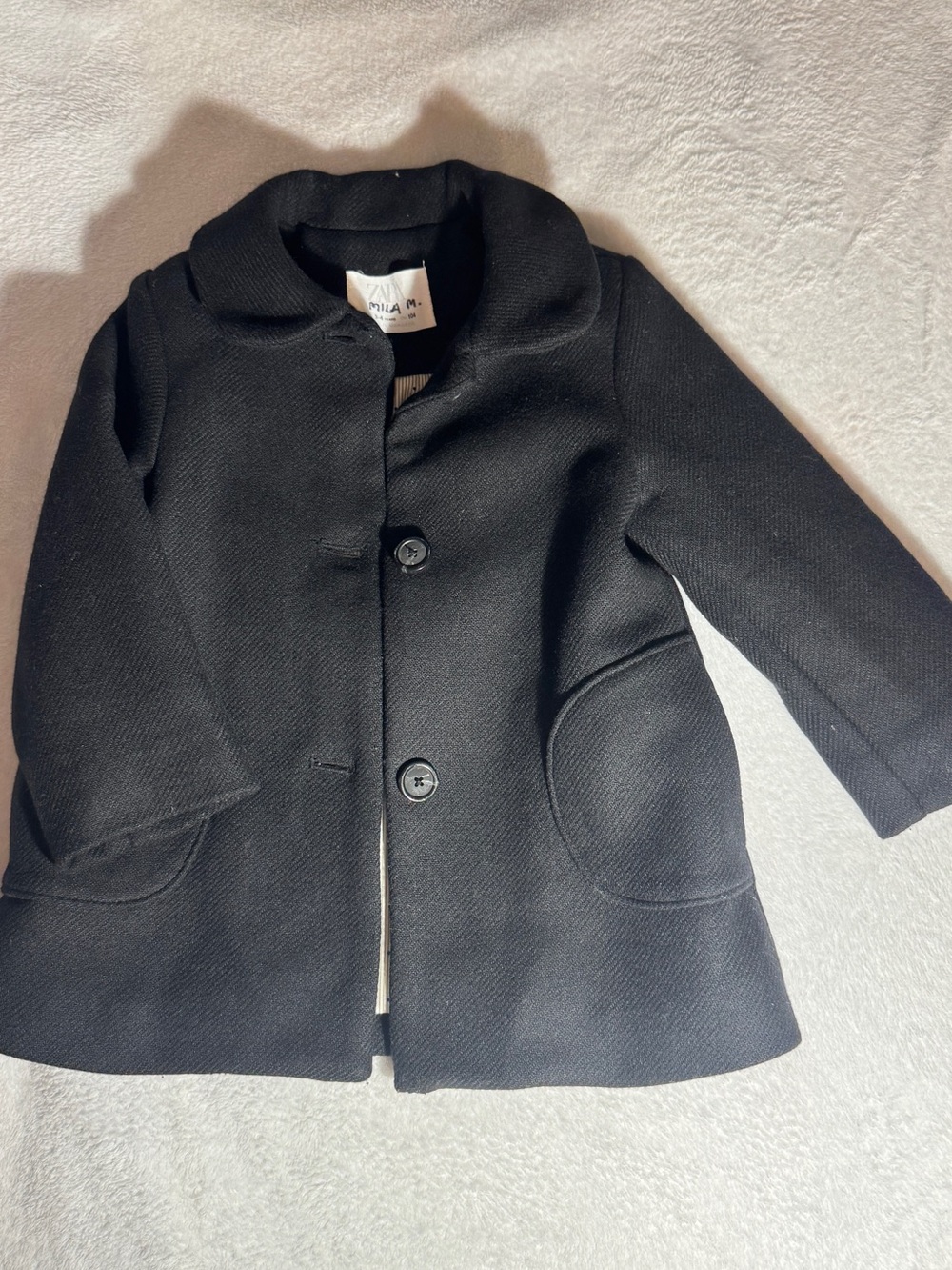 Zara Black Kids Pea Coat with Button Front